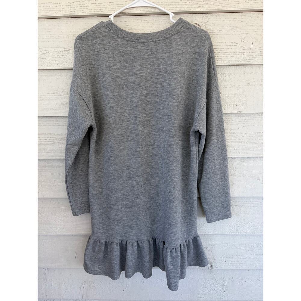 MOD Gray Ruffle Hem Tunic Dress Long Sleeve Casual Mini Dress Size M - Picture 6 of 6